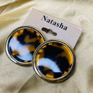 Natasha Statement Costume Jewelry-Tortoise and Gold  Earrings.